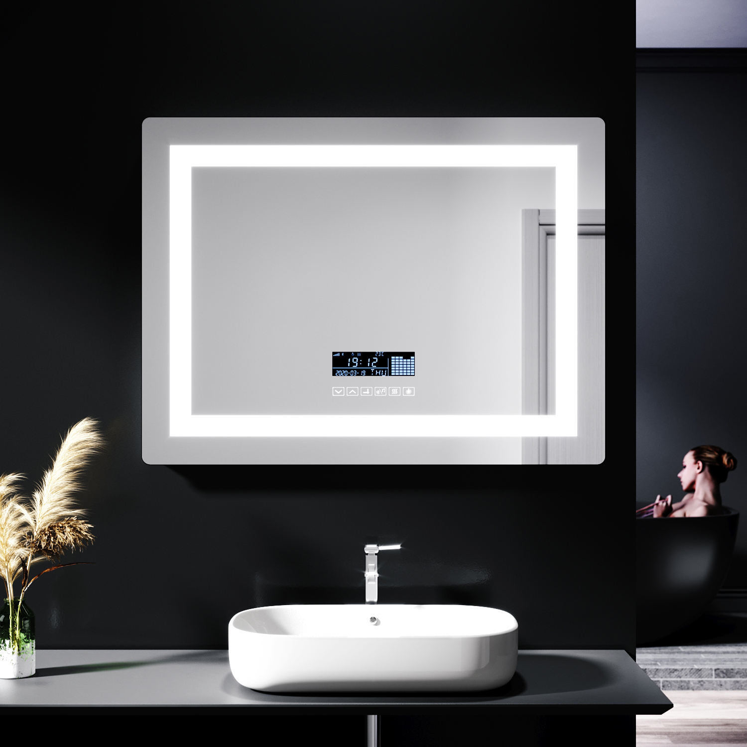 Led Illuminated Bathroom Mirror With Demister Touch Bluetooth Shaver